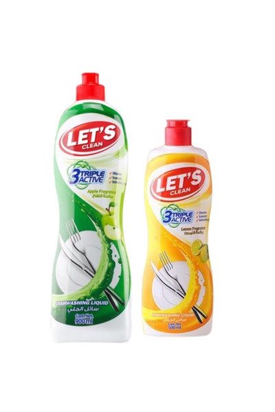 Let's Clean سائل غسيل الأطباق برائحة التفاح 900 مل والليمون 500 مل