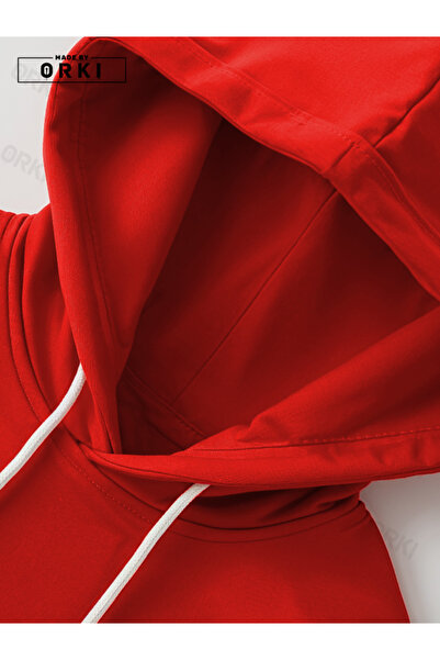 EFFRENATU Kadın Kırmızı Oversize Kapüşonlu Sweat & Jogger Eşofman Takımı