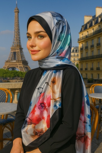 VIEN POLO شال قطني بنمط الورد