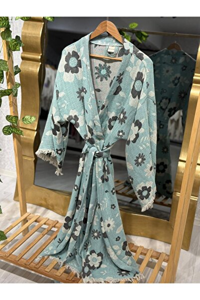 Befera Design Kimono de muselină 100% bumbac cu model floral, halat de baie jacquard, caftan, halat de baie