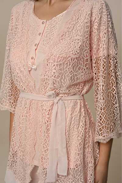 Generic Brand Women's Pink Lace Special Design Short Sleeve Cotton Maternity Maternity Dressing Gown Pajamas Set Set