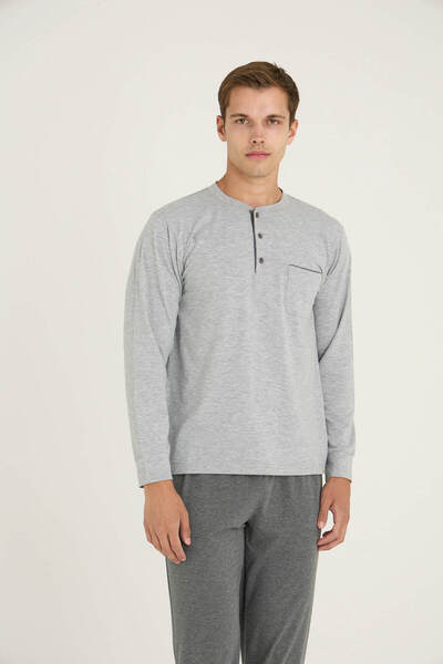 KLY Men's Midi Collar Sleeves + Ribbed Leg Pajama Set Comfortable Sleepwear