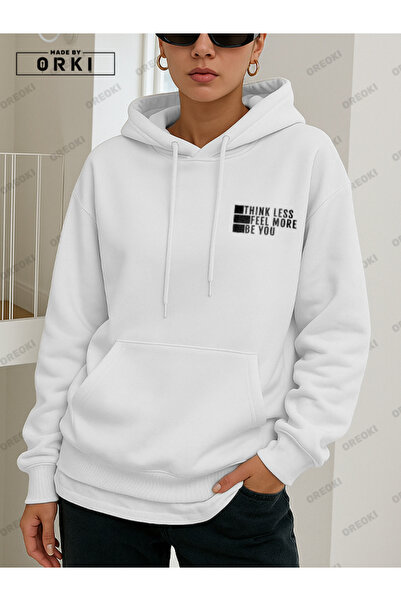 EFFRENATU Hanorac alb oversize cu glugă pentru femei – cu imprimeu „Be You”, ...