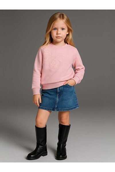 Zekids Hanorac din bumbac brodat cu fluturi pentru fete