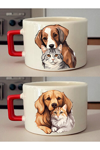 lili hediyelik طقم فناجين قهوة مكون من قطعتين مع تصميم القط والكلب - أفكار هد...