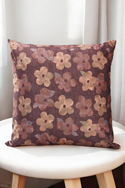 ASDİVA Set of 2 Solvion Decorative Throw Pillow Covers - Burgundy Daisy Pattern and Velvety Plain Plum 43X43 cm