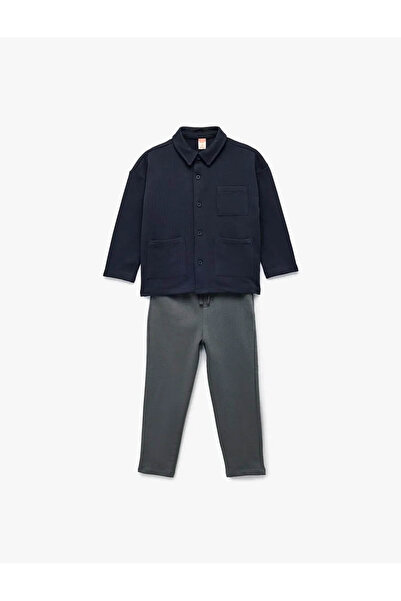 Koton Cotton Navy Blue Baby Boy Top and Bottom Set 6Wmb10119Tk