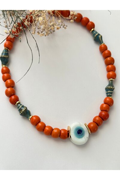 mibrillo White Evil Eye Calabash Eye Glass Bead Detailed Orange Glass Basemen...