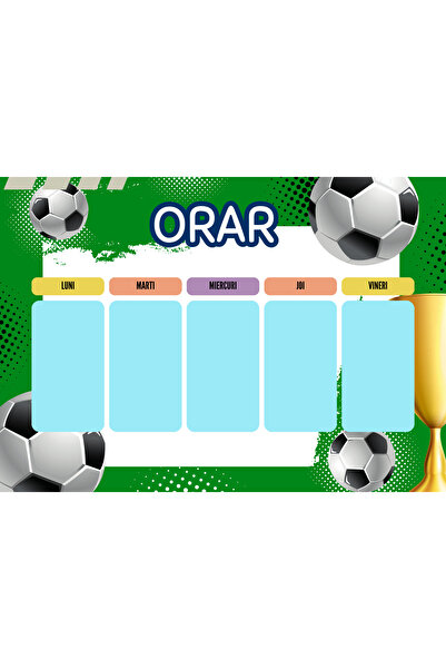 OEM A4 school timetable, Football theme, thick glossy cardboard, two pieces