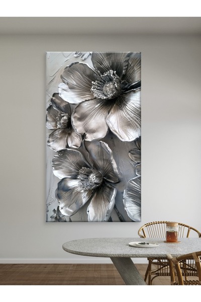 ESLEM GÜMÜŞ ÇİÇEK BASKI KANVAS TABLO