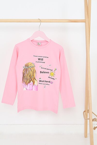 TOFİSA Детска розова блуза с дълъг ръкав и принт - 27697