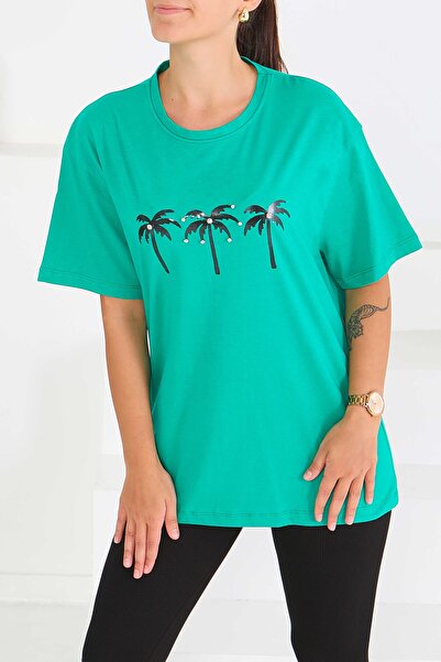 TOFİSA Μπλουζάκι με στάμπα και κοντά μανίκια πράσινο - 27569