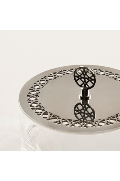 Dallaty وعاء تمر زجاجي وستانلس ستيل من مجموعة القيروان، فضي