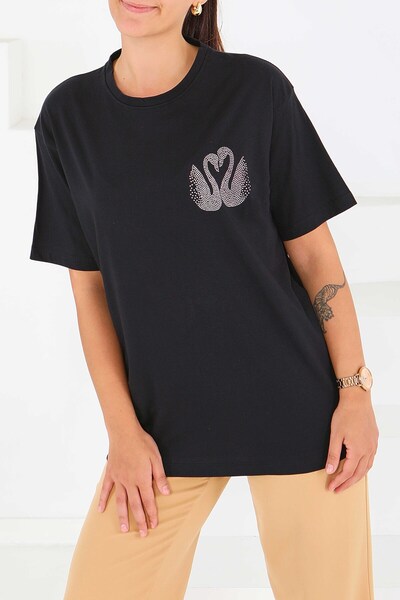 TOFİSA Μπλουζάκι με στάμπα και κοντά μανίκια, μαύρο - 27570