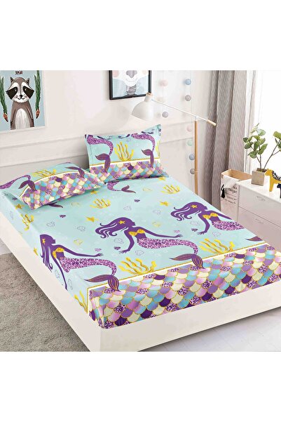 JOJO HOME Husa cu Elastic si Fete de Perna Din Finet 180x200cm, Sirena