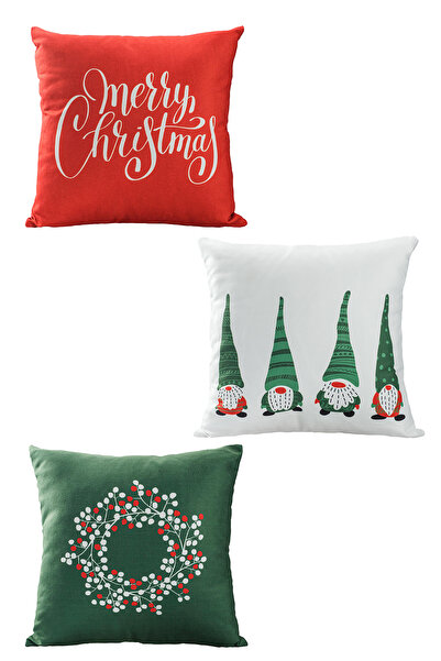 ASDİVA مجموعة من 3 أغطية وسائد مزخرفة بطابع عيد الميلاد - عيد ميلاد سعيد، كوك...