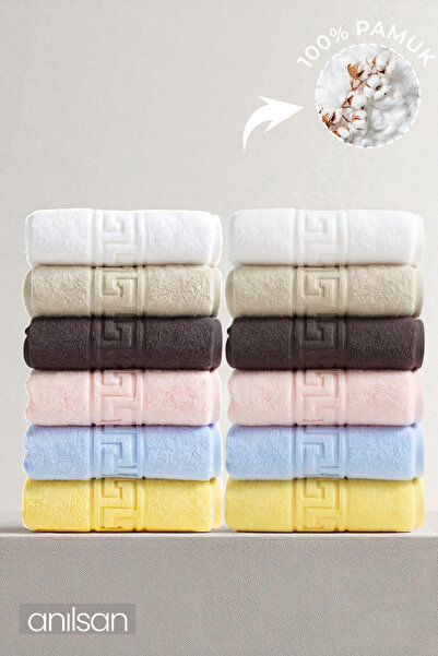 Anılsan 12-Piece Mixed Greek Hand Towels - 50X90 Cm, 225 Gr, 100% Cotton, Spa and Hotel Towels, for Daily Use