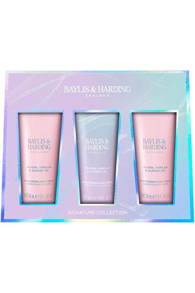 Baylis & Harding مجموعة هدايا فاخرة للعناية باليدين - زيت الجوجوبا والفانيليا واللوز - 3 أنابيب × 50 مل - مرطبة