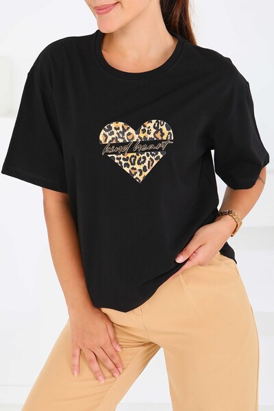 TOFİSA Μπλουζάκι με στάμπα και κοντά μανίκια, μαύρο - 27546