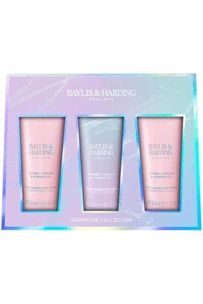 Baylis & Harding مجموعة هدايا فاخرة للعناية باليدين - زيت الجوجوبا والفانيليا واللوز - 3 أنابيب × 50 مل - مرطبة