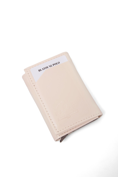 Herlin polo Women's Wallet Cream Vegan Leather Rfid Protected Automatic Card Holder with Coin Compartment