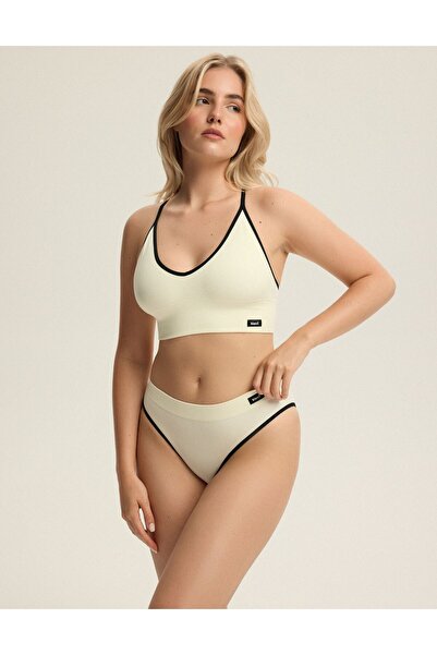 Bloovii Women's Panties Briefs High Leg High Waist Style Ribbed with Decorative Trim | Arlan