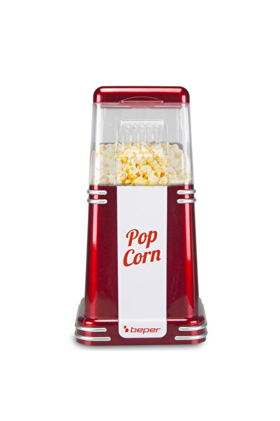 BEPER 90.590Y Hot Air Popcorn Maker, 1200W, 260 ml, Compact Design, Heat Preservation, Red/White