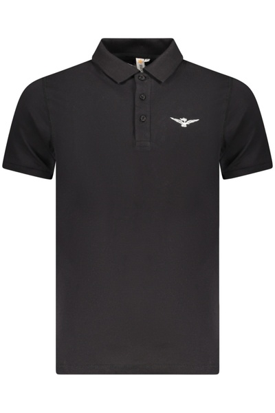 Esercito Men's cotton polo shirt with mini print, Regular fit, Black