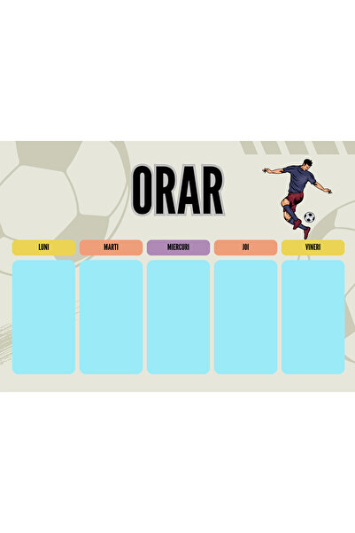 OEM A4 school timetable, Football theme, thick glossy cardboard, two pieces