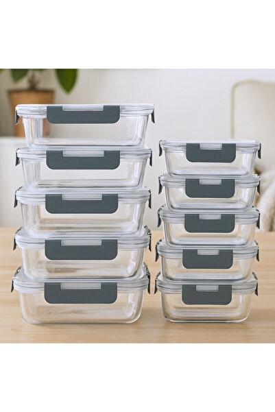 Elindor Set de 10 caserole din sticlă Elindor®, recipiente pentru ingrediente de bucătărie, pentru alimente uscate, transparente