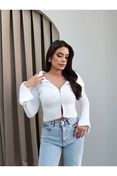 ESRAHELVACI Zippered Stand Collar Knitwear Cardigan