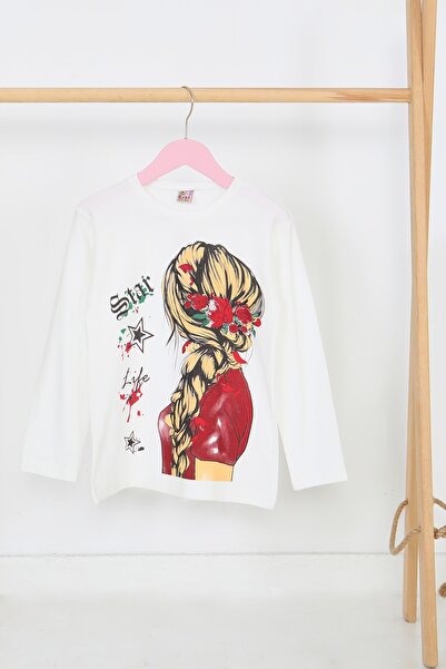 TOFİSA Детска бяла блуза с дълъг ръкав и принт - 27694