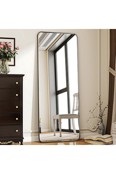 Elindor ® Oglindă decorativă dreptunghiulară neagră cu ramă din aluminiu, 165x60 cm, pentru sufragerie sau hol