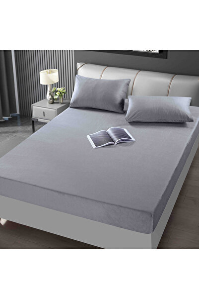 JOJO HOME Velvet Pillowcase with Elastic and Pillowcases 180x200cm, Light Grey