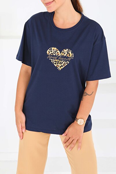 TOFİSA Μπλουζάκι με στάμπα και κοντά μανίκια σε μπλε ναυτικό - 27546