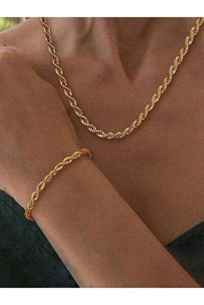 bs bellss accessory Gold Burgu Model Kolye Bileklik Set