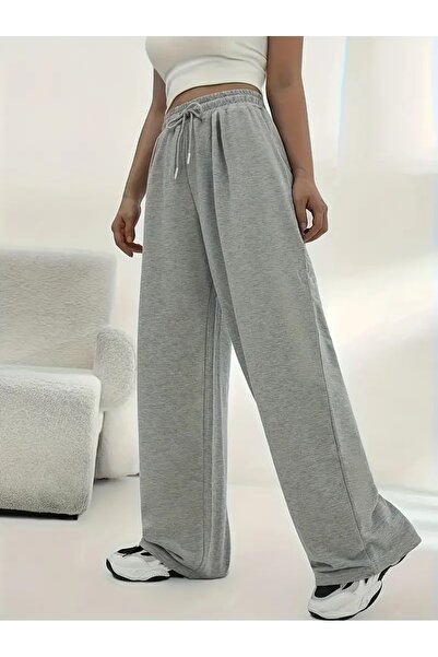 BERYY MODA Kadın Gri Baggy KIŞLIK EŞOFMAN ALTI-Battal Büyük Beden Spor Giyim Bol Kesim Esnek Rahat Kumaş