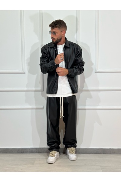 Urban Collection 2 Piece Set Jacket and Pants for Men Faux Leather