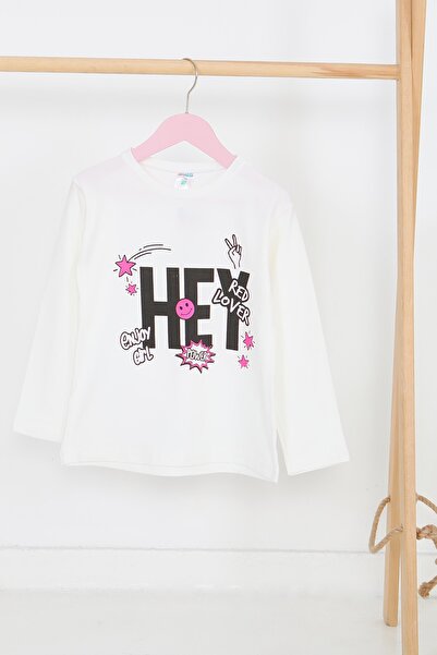 TOFİSA Girl's White Long Sleeve Printed Combed Cotton Badi - 27701