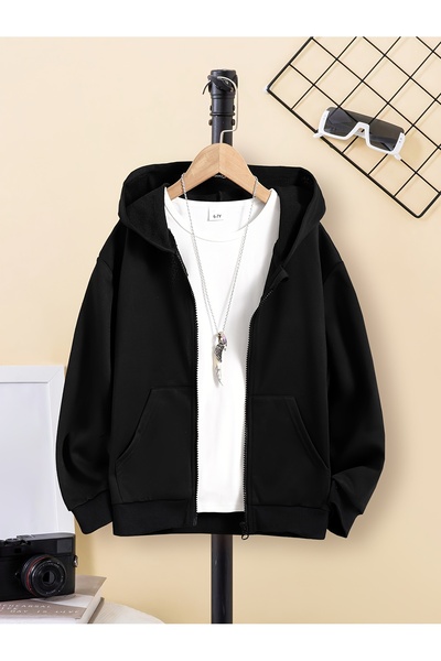 MODAVİBE Çocuk Kapüşonlu Fermuarlı Cepli Ceket – 5-6 Yaş’tan 13-14 Yaş’a – Şa...