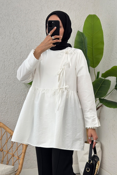 zhrcelebi Waist Gathered Kimono 0002 - White