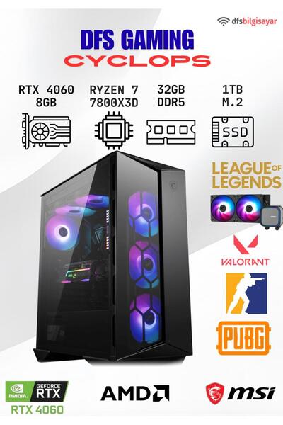 MSI DFS GAMING CYCLOPS RYZEN 7 7800X3D-B650M-RTX 4060-32GB DDR5 RAM-1TB M.2 SSD-OYUNCU BİLGİSAYARI