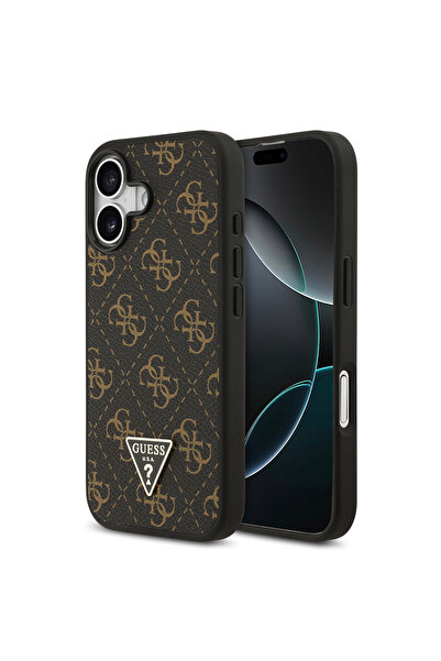 Guess iPhone 17 Uyumlu Kılıf Orjinal Lisanslı PU Deri 4G Desenli Üçgen Logolu...
