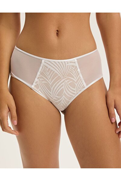 ESOTIQ Women's Panties Hipster Briefs High Waist with Floral Lace & Mesh | Nacre