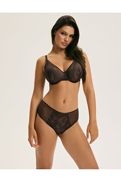 ESOTIQ Women's Panties Hipster Briefs High Waist with Floral Lace & Mesh | Nacre