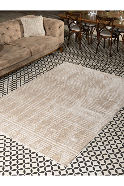 Viviana Home Nomad Etnik Desenli Modern Makine Halısı – Krem & Bej | Salon,Mu...