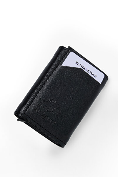 Herlin polo Men's Wallet Black Vegan Leather Rfid Protected Automatic Card Holder with Coin Compartment