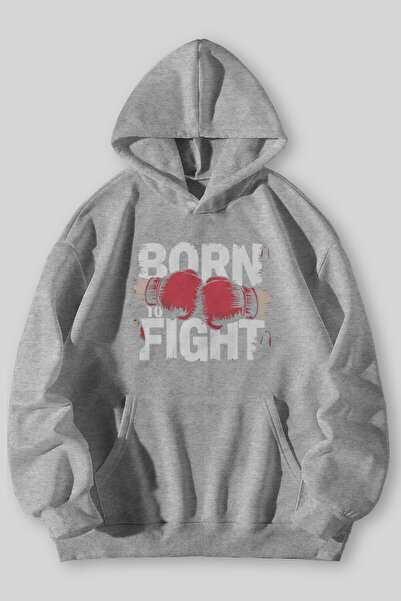 Harmandar Hanorac cu glugă unisex cu buzunar cangur, imprimat Born To Fight