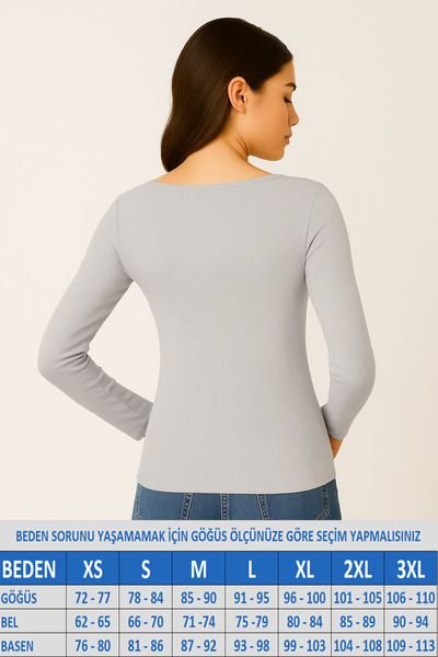 MİO ESTİLO Novelle V-Neck Long Sleeve Ribbed Blouse