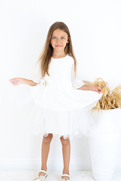 FESSHERA KİDS 🌸 Βραδινό φόρεμα με δαντέλα για κορίτσια με λεπτομέρειες 🌸